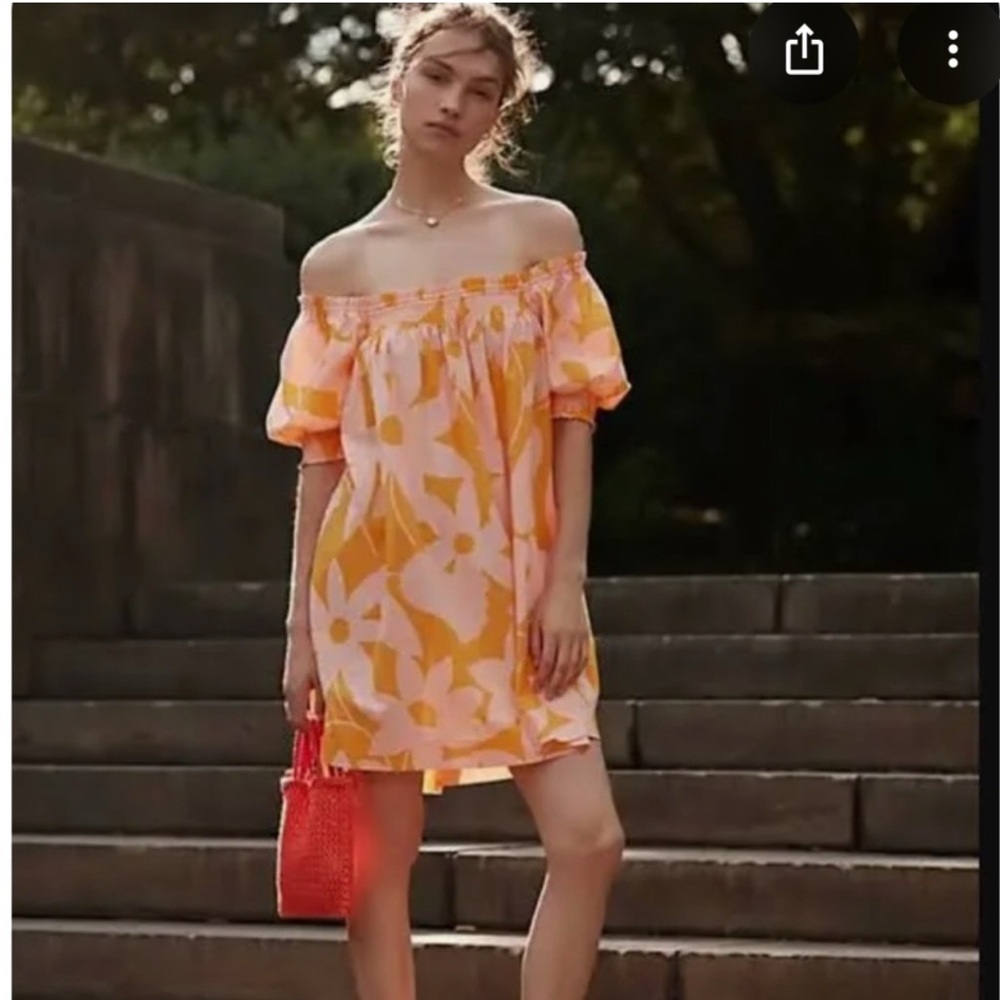 Free People Off-Shoulder Floral Mini Dress - Yellow and Pink
